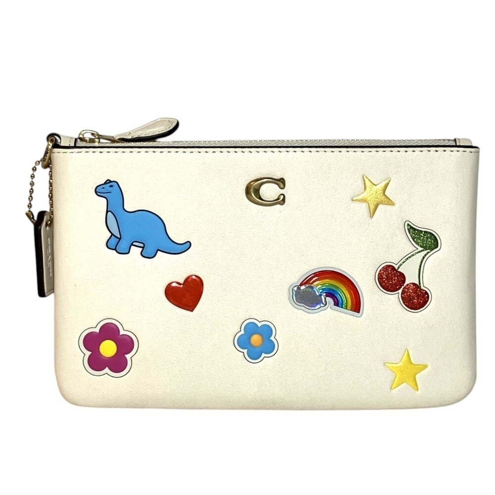 Coach Essential Small Wristlet Sticker Print Handbag Pouch Leather CCD10